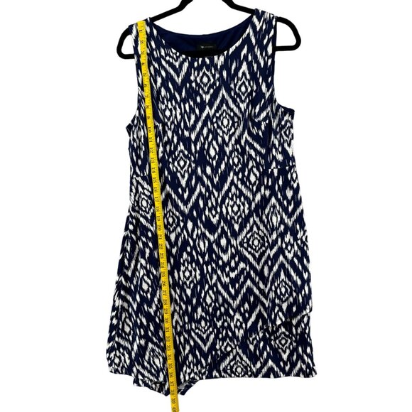 AB Studio Ikat Mini Dress Blue White Sleeveless Lined Stretch Pullover Size L - Picture 8 of 9